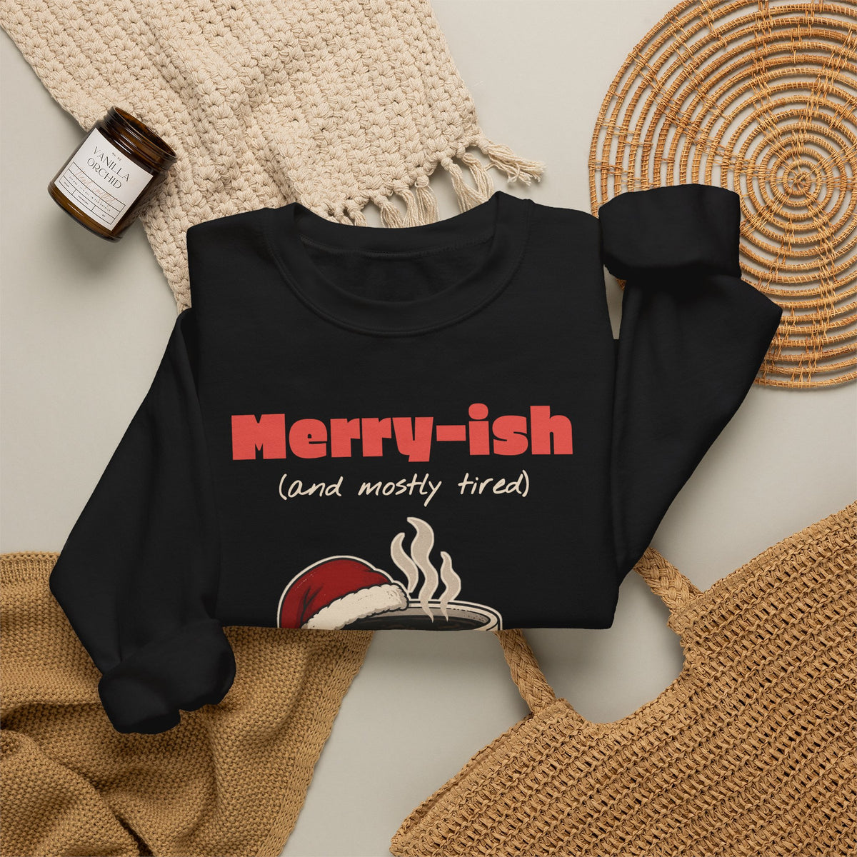 Merry-ish and Mostly Tired Christmas Coffee Sweatshirt, Funny Christmas Gift