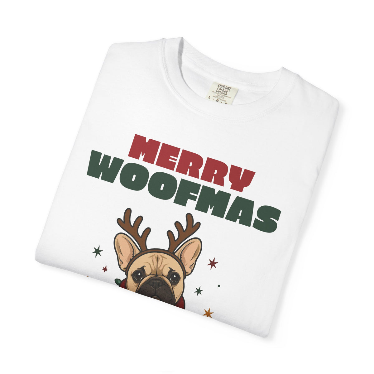 Merry Woofmas French Bulldog Christmas Comfort Colors Tee, Dog Mom Gift