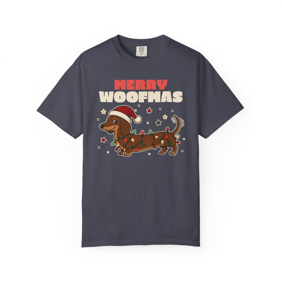 Merry Woofmas Dachshund Christmas Comfort Colors Tee, Dog Mom Gift