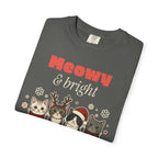 Meowy and Bright Cat Christmas Comfort Colors Tee, Cat Lover Gift