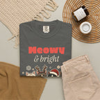 Meowy and Bright Cat Christmas Comfort Colors Tee, Cat Lover Gift