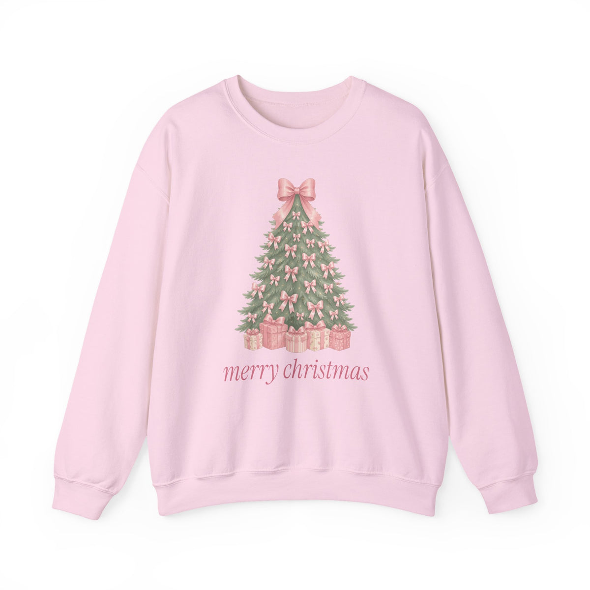 Coquette Bow Christmas Tree Sweatshirt, Pink Christmas Gift for Her