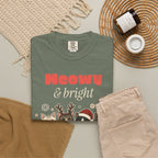 Meowy and Bright Cat Christmas Comfort Colors Tee, Cat Lover Gift