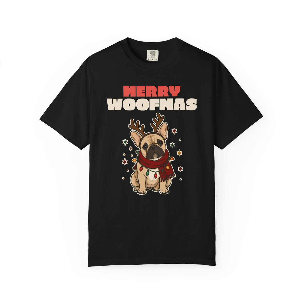 Merry Woofmas French Bulldog Christmas Comfort Colors Tee, Dog Mom Gift