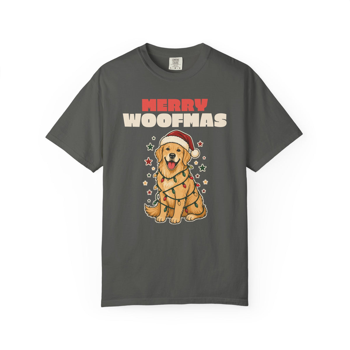 Merry Woofmas Golden Retriever Christmas Comfort Colors Tee, Dog Mom Gift