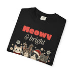 Meowy and Bright Cat Christmas Comfort Colors Tee, Cat Lover Gift