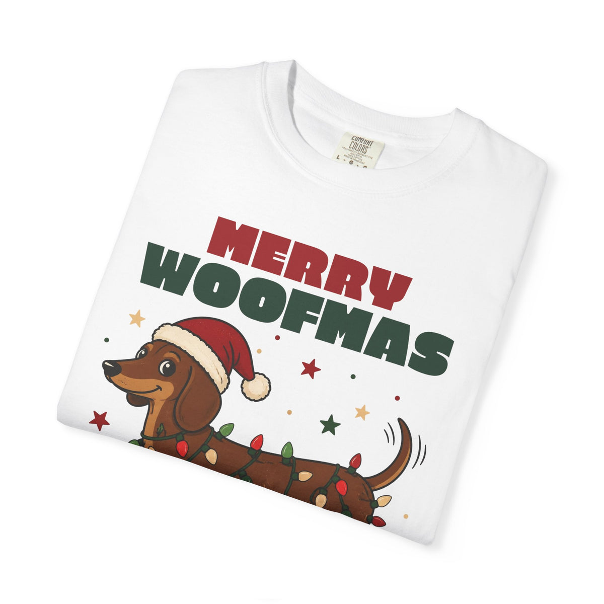 Merry Woofmas Dachshund Christmas Comfort Colors Tee, Dog Mom Gift