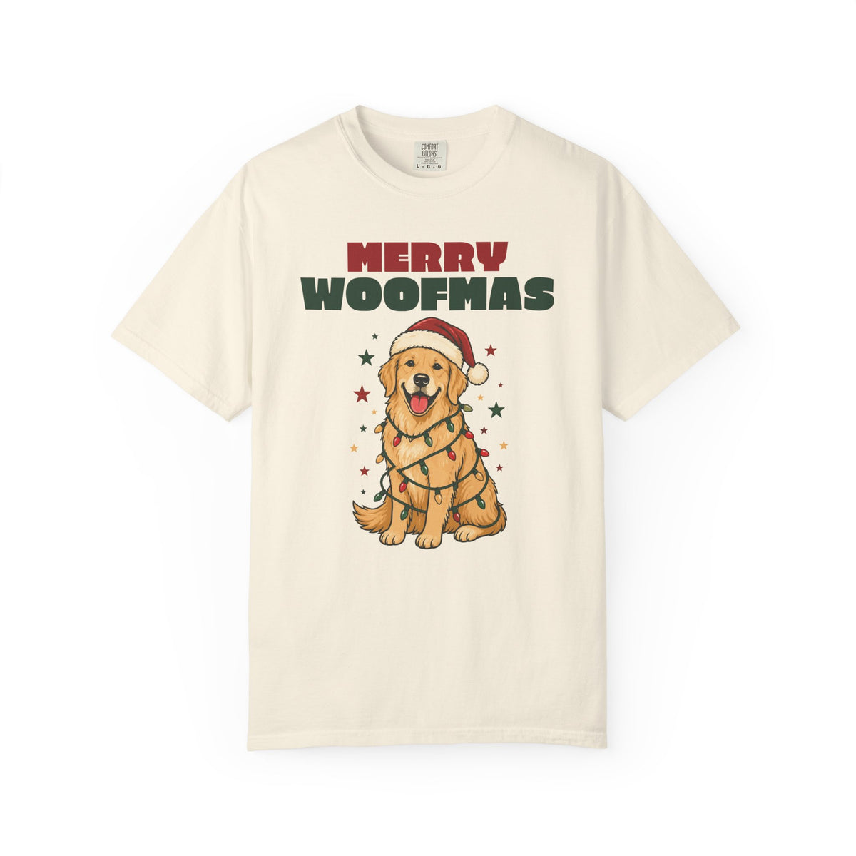 Merry Woofmas Golden Retriever Christmas Comfort Colors Tee, Dog Mom Gift