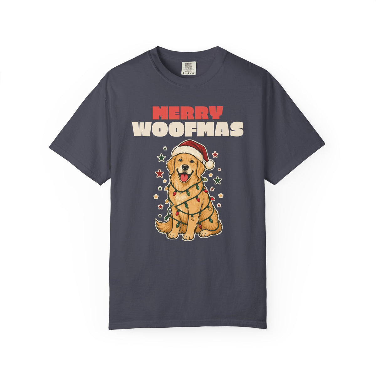 Merry Woofmas Golden Retriever Christmas Comfort Colors Tee, Dog Mom Gift