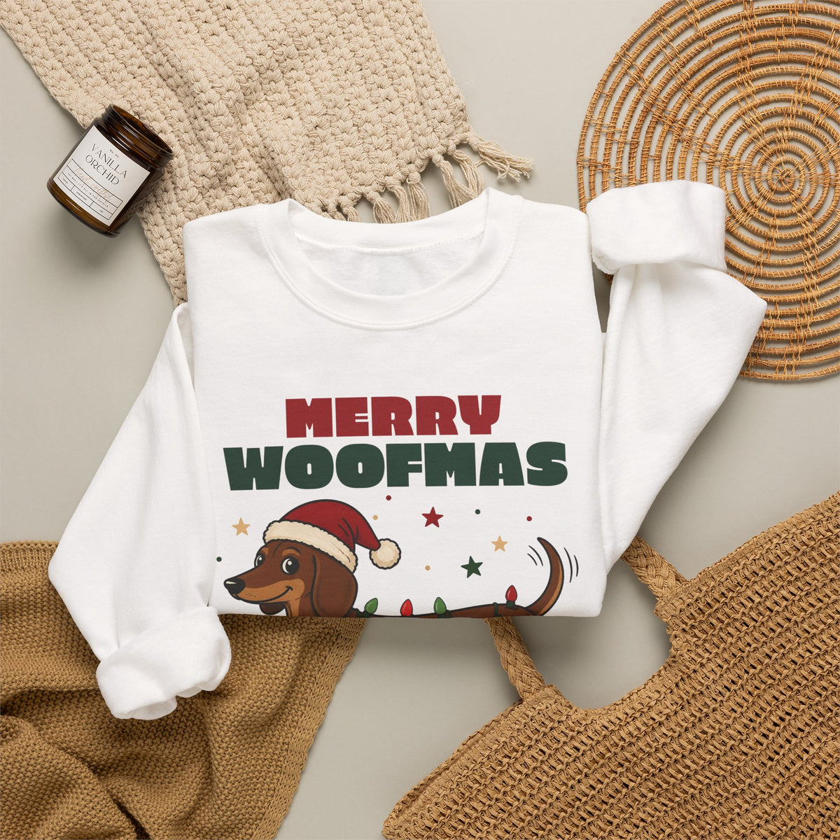 Merry Woofmas Dachshund Christmas Sweatshirt, Dog Mom Gift