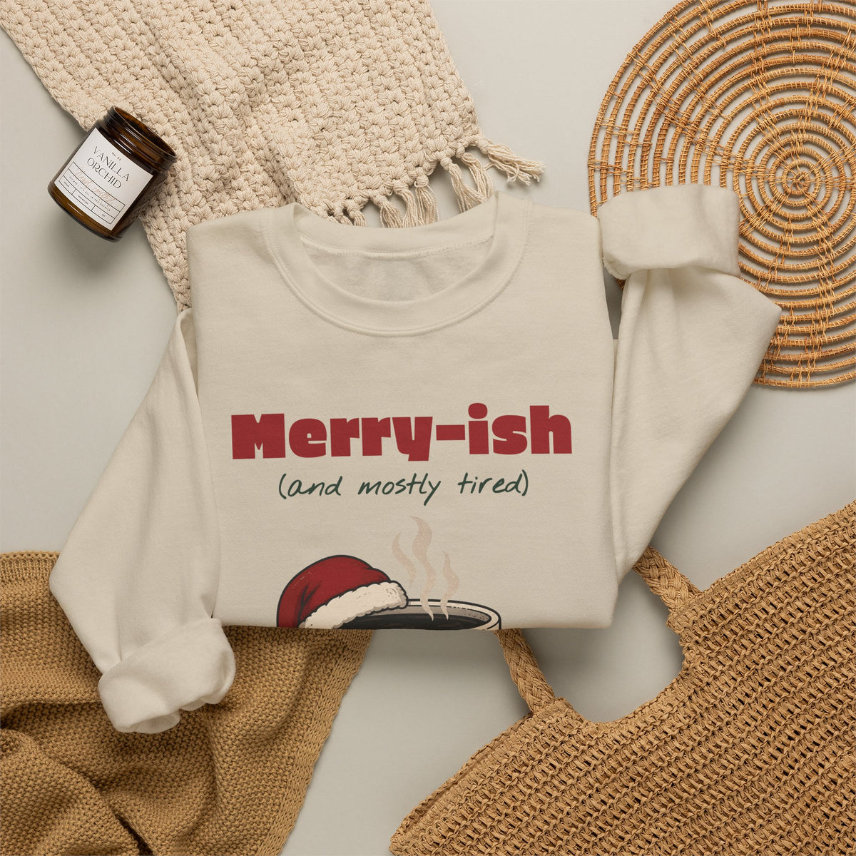 Merry-ish and Mostly Tired Christmas Coffee Sweatshirt, Funny Christmas Gift