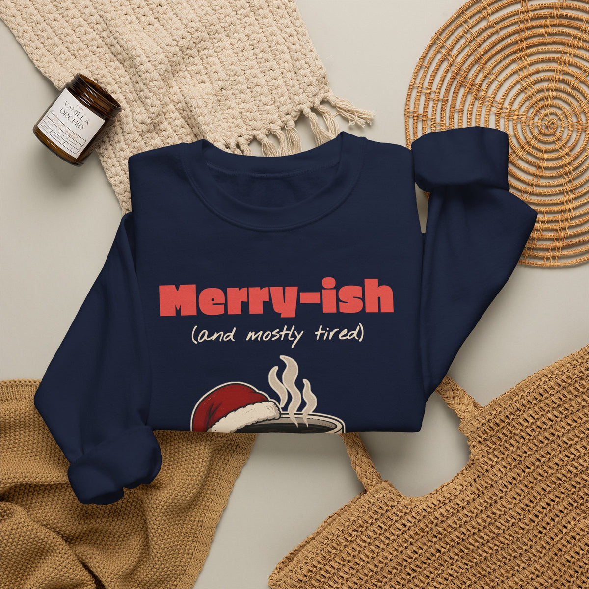 Merry-ish and Mostly Tired Christmas Coffee Sweatshirt, Funny Christmas Gift