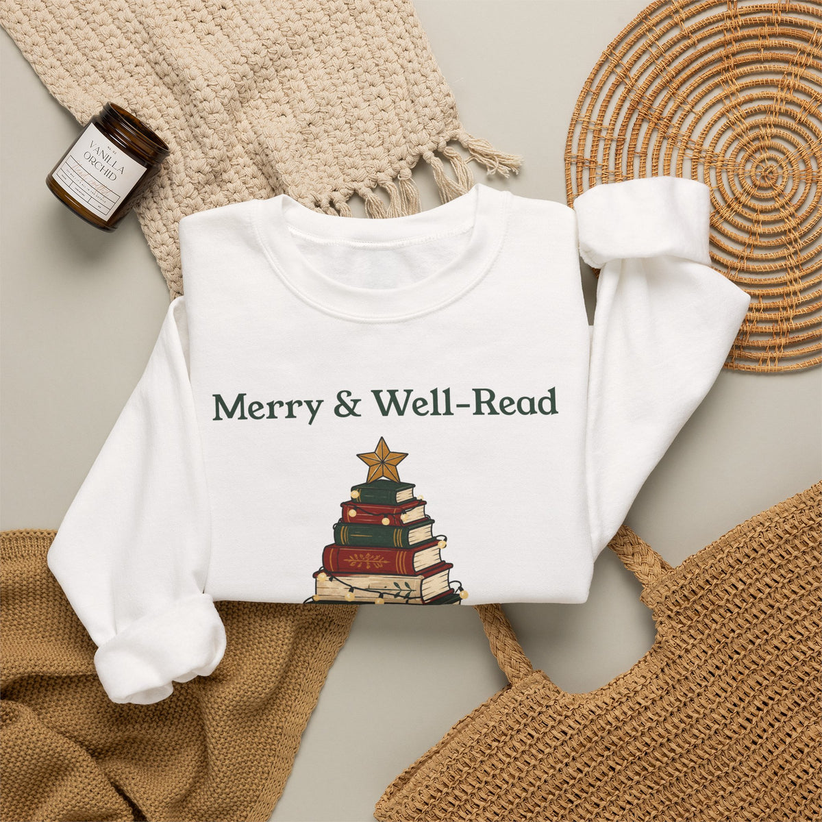 Merry and Well-Read Book Lover Christmas Sweatshirt, Bookish Gift for Readers