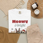 Meowy and Bright Cat Christmas Comfort Colors Tee, Cat Lover Gift