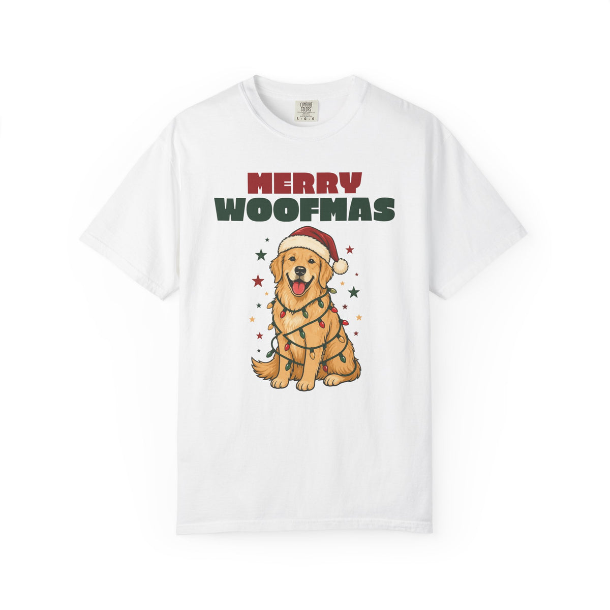 Merry Woofmas Golden Retriever Christmas Comfort Colors Tee, Dog Mom Gift