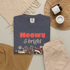 Meowy and Bright Cat Christmas Comfort Colors Tee, Cat Lover Gift