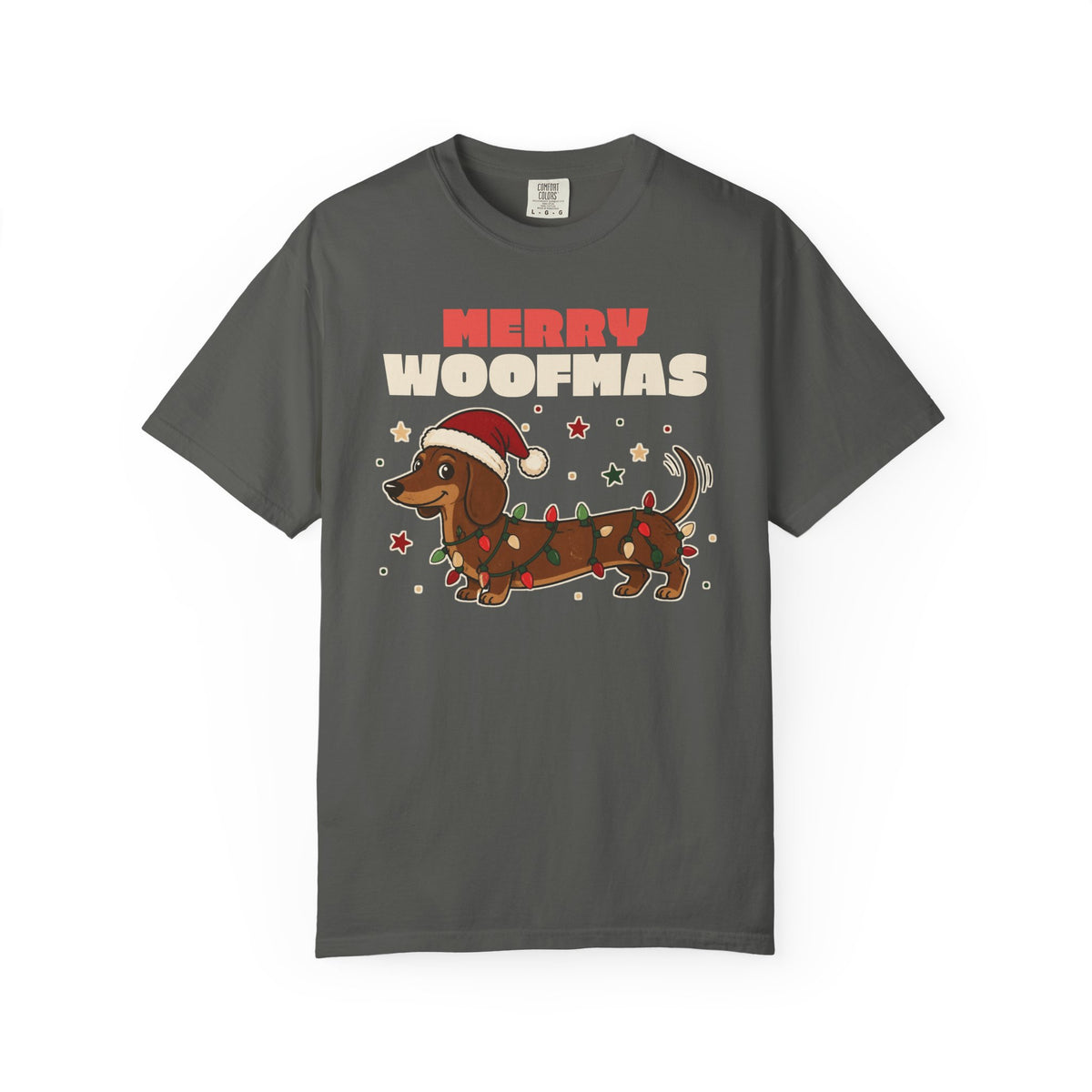 Merry Woofmas Dachshund Christmas Comfort Colors Tee, Dog Mom Gift