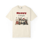 Meowy and Bright Cat Christmas Comfort Colors Tee, Cat Lover Gift