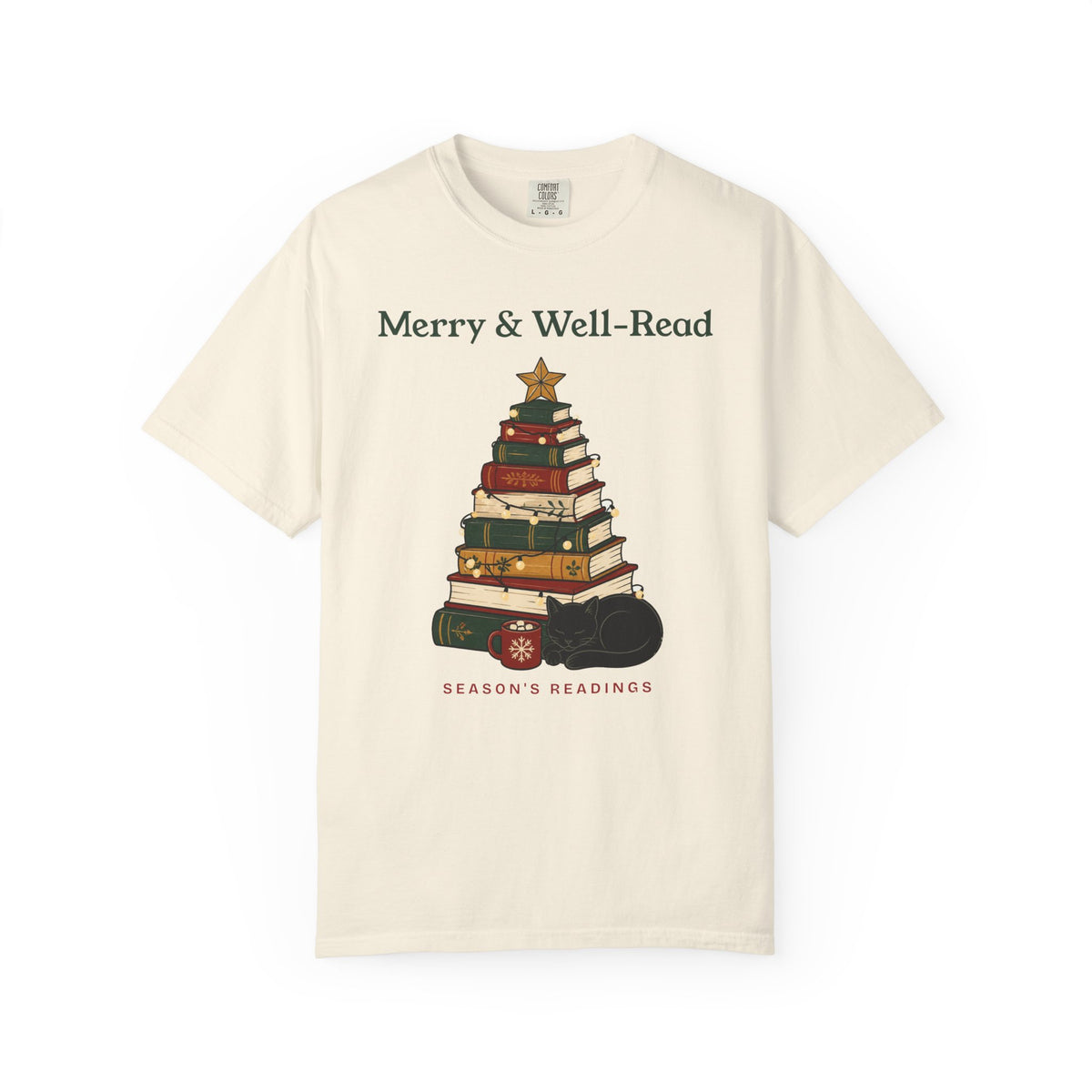 Merry and Well-Read Book Lover Christmas Comfort Colors Tee, Bookish Gift for Readers