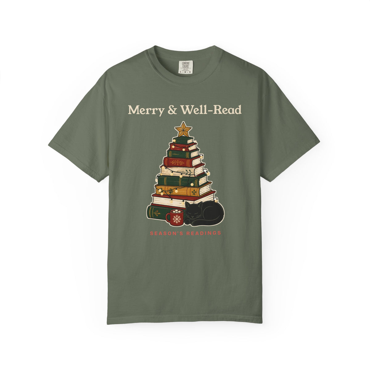 Merry and Well-Read Book Lover Christmas Comfort Colors Tee, Bookish Gift for Readers