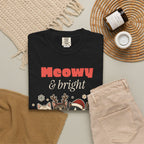 Meowy and Bright Cat Christmas Comfort Colors Tee, Cat Lover Gift