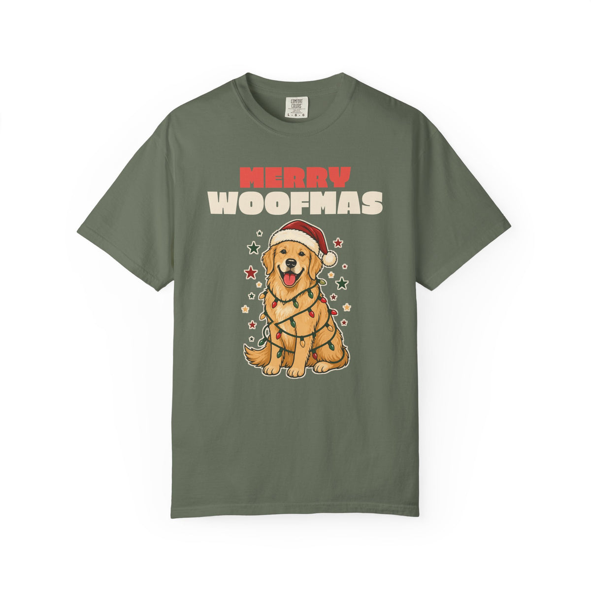 Merry Woofmas Golden Retriever Christmas Comfort Colors Tee, Dog Mom Gift