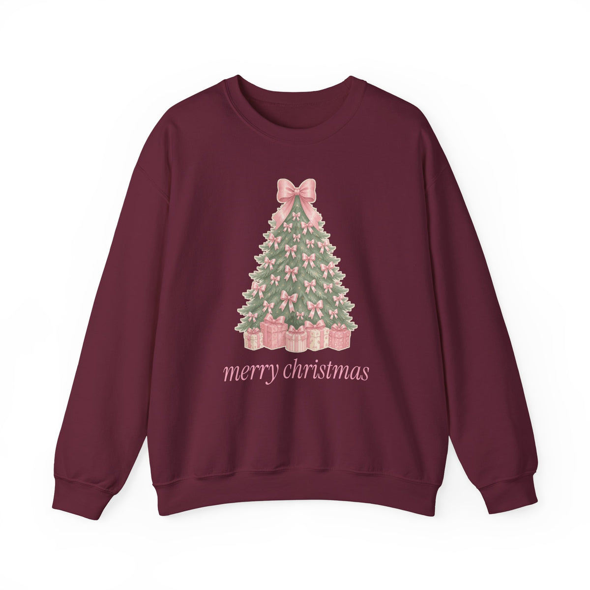 Coquette Bow Christmas Tree Sweatshirt, Pink Christmas Gift for Her