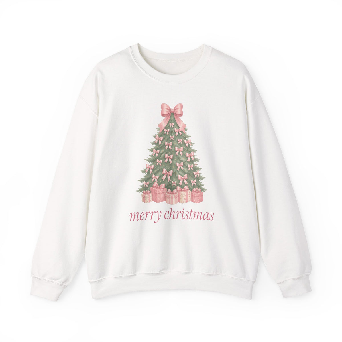 Coquette Bow Christmas Tree Sweatshirt, Pink Christmas Gift for Her