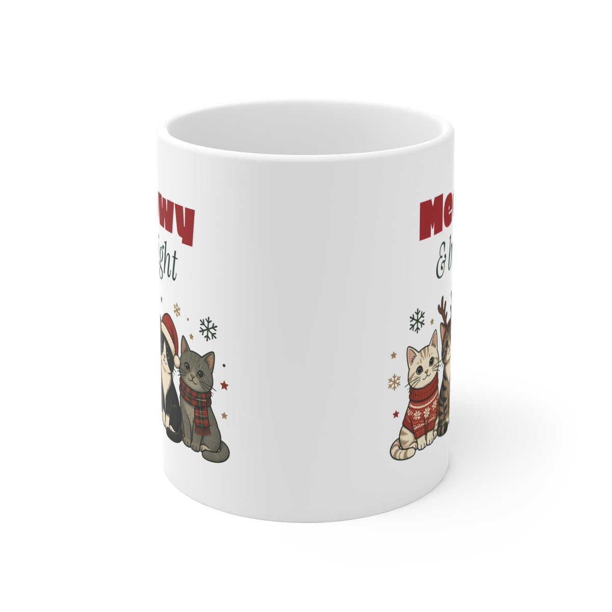 Meowy and Bright Cat Christmas Mug 11oz, Cat Lover Gift