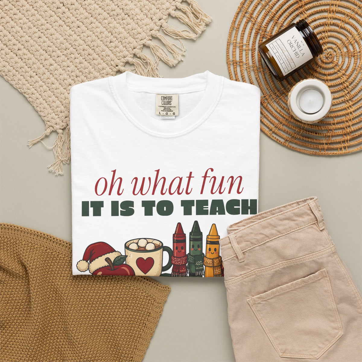 Oh What Fun It Is to Teach Teacher Christmas Comfort Colors Tee, Teacher Christmas Gift