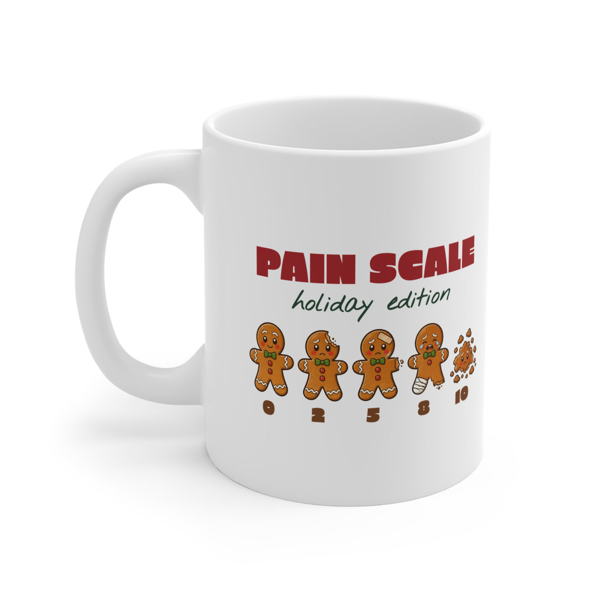Gingerbread Pain Scale Holiday Edition Nurse Christmas Mug 11oz, Funny Nurse Gift