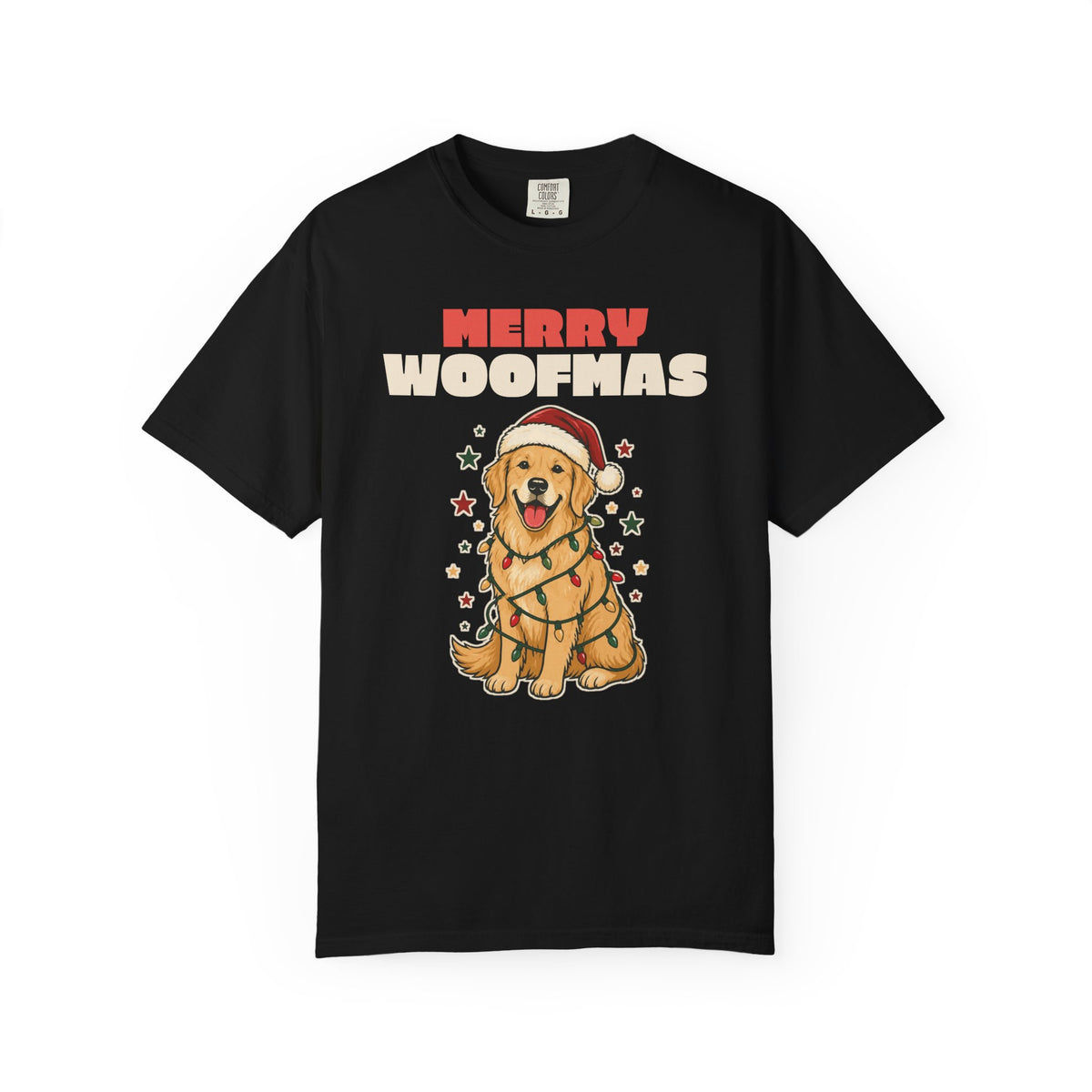 Merry Woofmas Golden Retriever Christmas Comfort Colors Tee, Dog Mom Gift