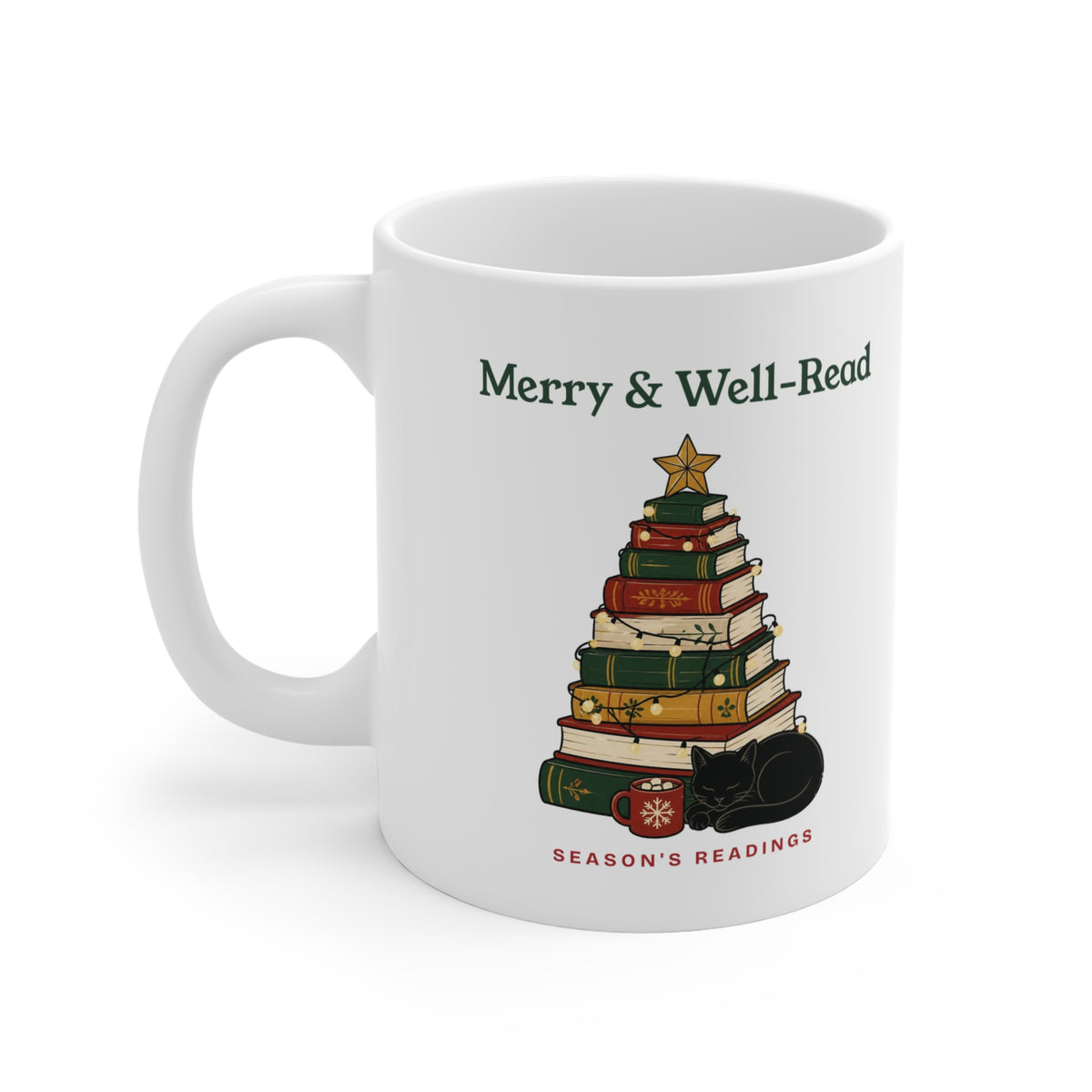 Merry and Well-Read Book Lover Christmas Mug 11oz, Bookish Gift for Readers