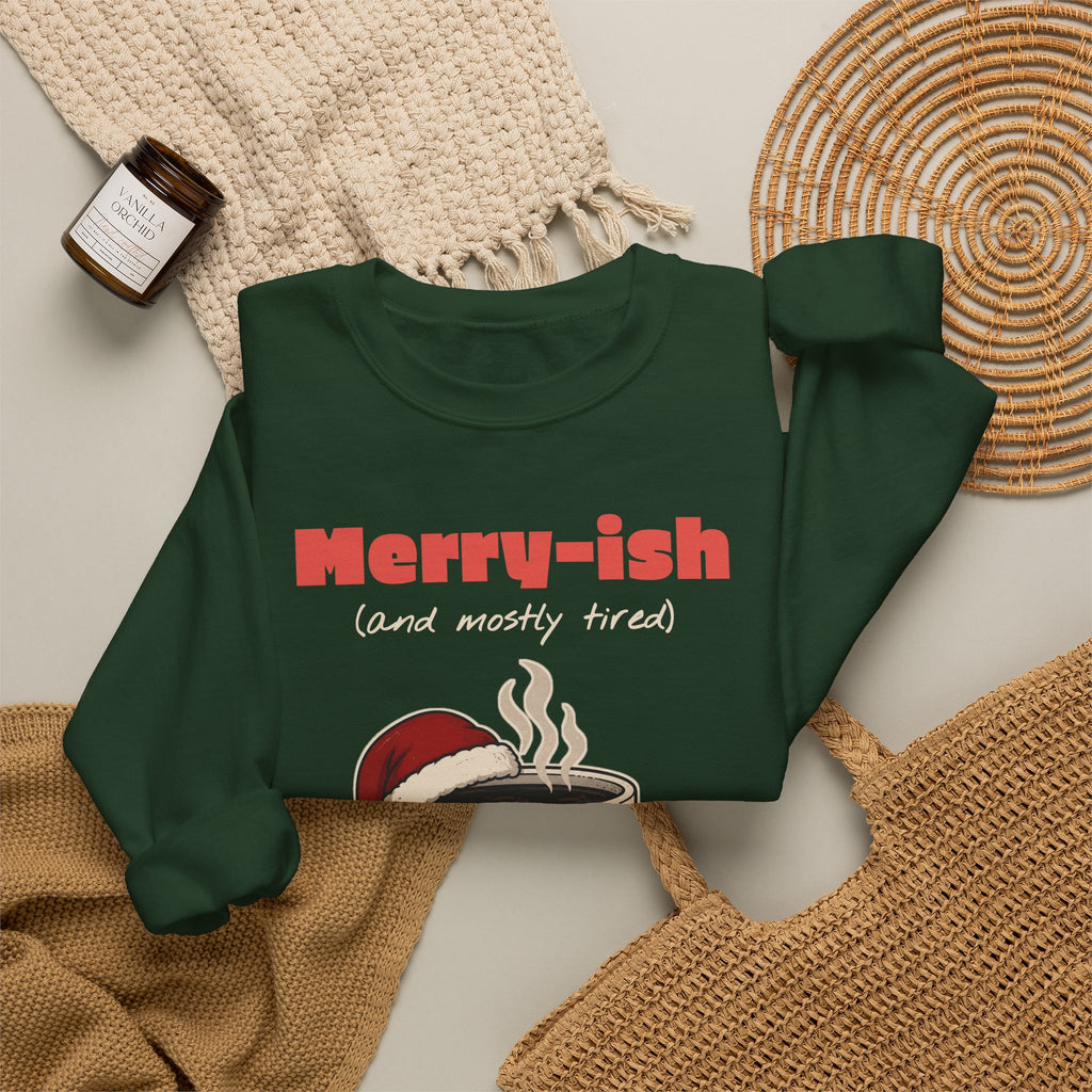 Merry-ish and Mostly Tired Christmas Coffee Sweatshirt, Funny Christmas Gift