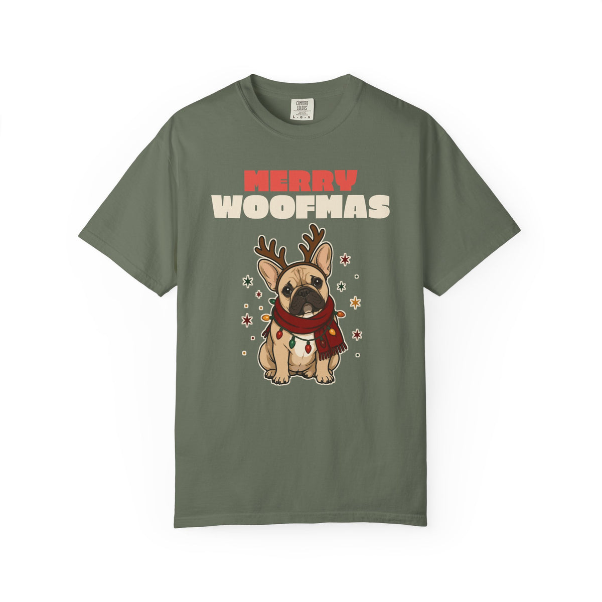 Merry Woofmas French Bulldog Christmas Comfort Colors Tee, Dog Mom Gift