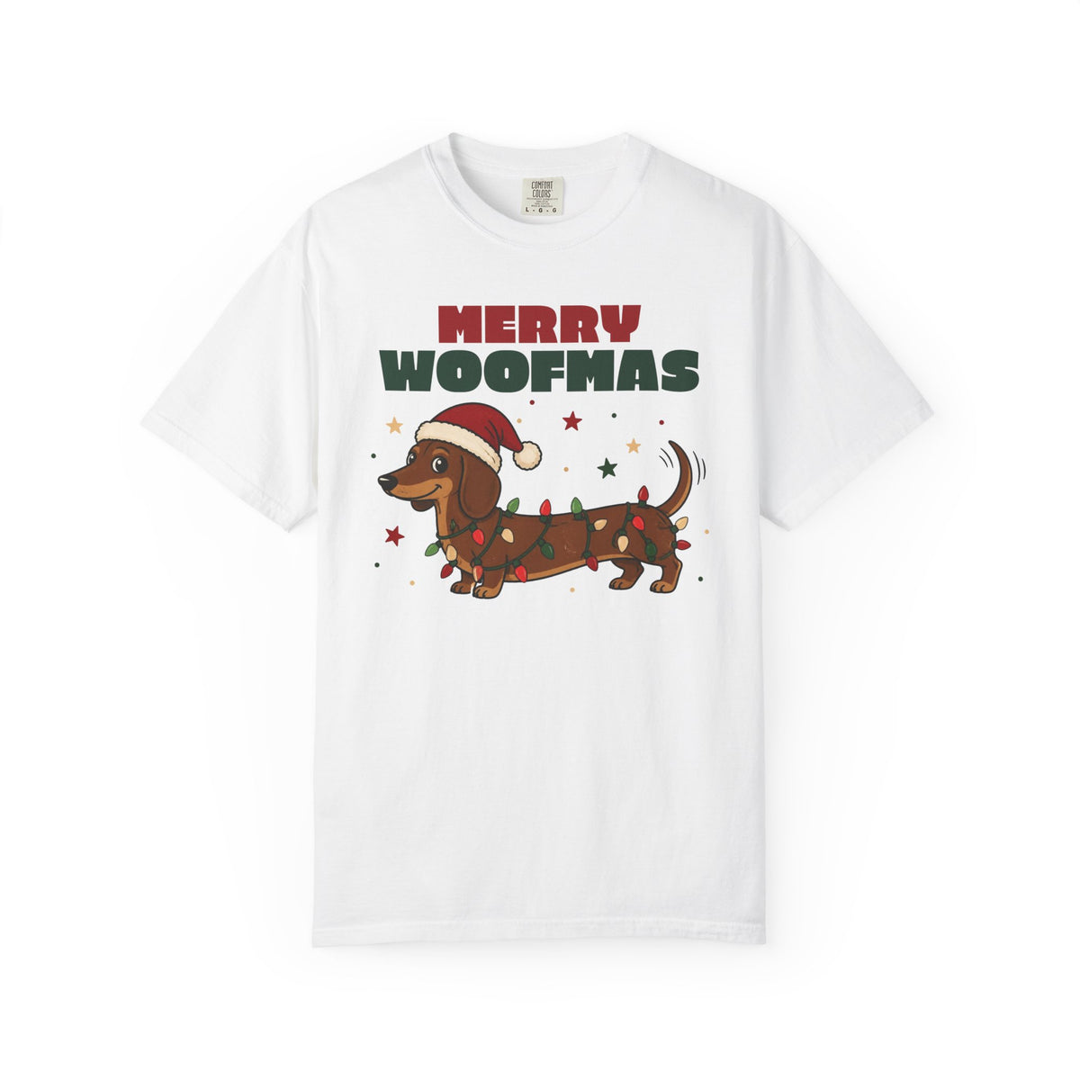 Merry Woofmas Dachshund Christmas Comfort Colors Tee, Dog Mom Gift