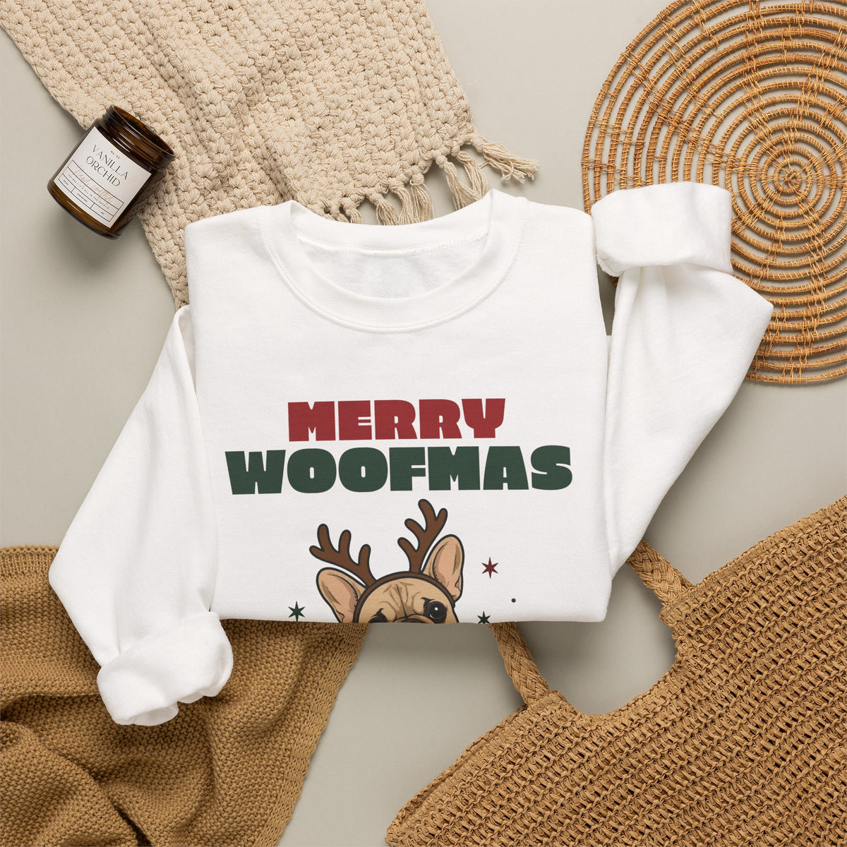 Merry Woofmas French Bulldog Christmas Sweatshirt, Dog Mom Gift