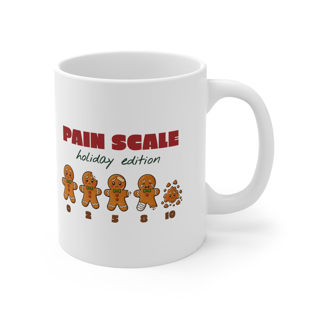 Gingerbread Pain Scale Holiday Edition Nurse Christmas Mug 11oz, Funny Nurse Gift