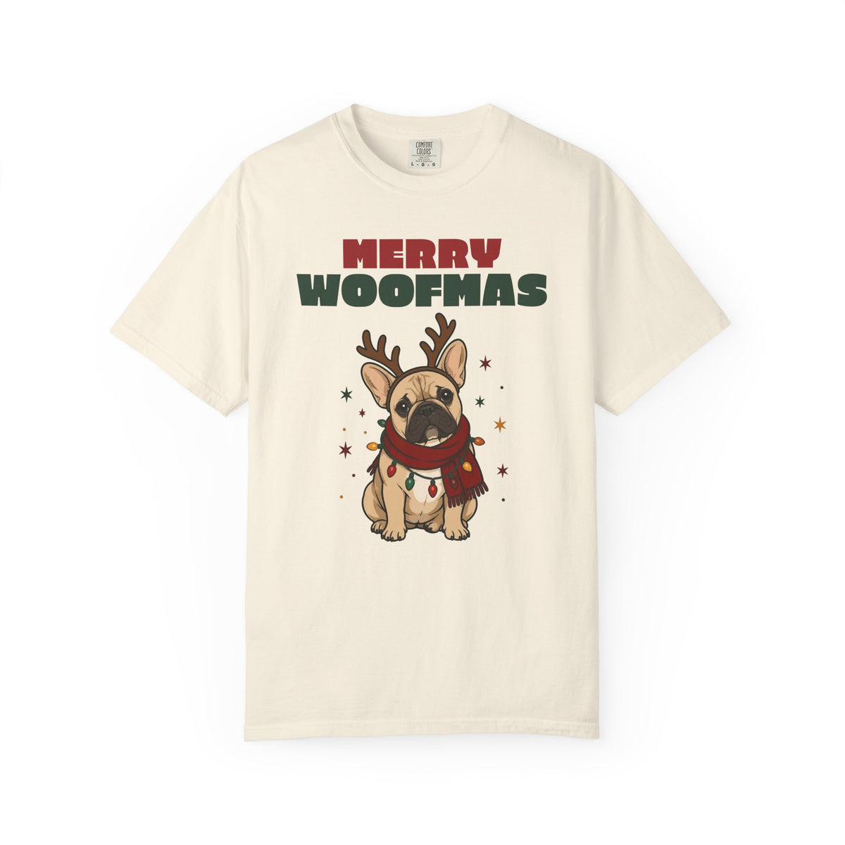 Merry Woofmas French Bulldog Christmas Comfort Colors Tee, Dog Mom Gift