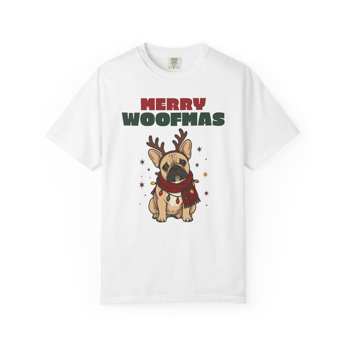 Merry Woofmas French Bulldog Christmas Comfort Colors Tee, Dog Mom Gift