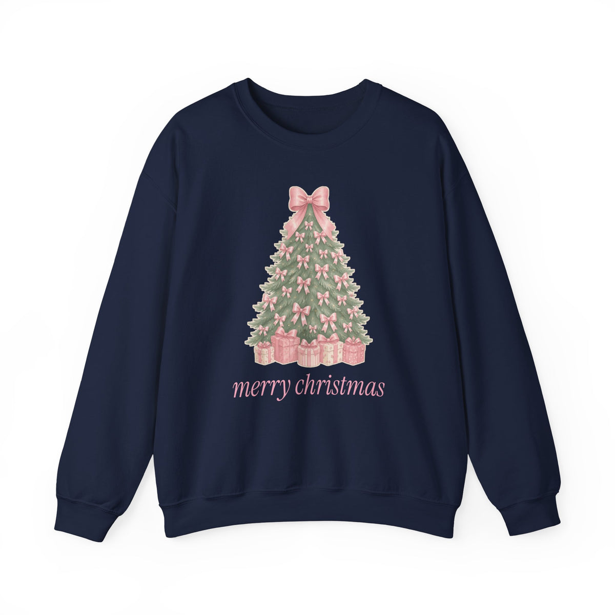Coquette Bow Christmas Tree Sweatshirt, Pink Christmas Gift for Her