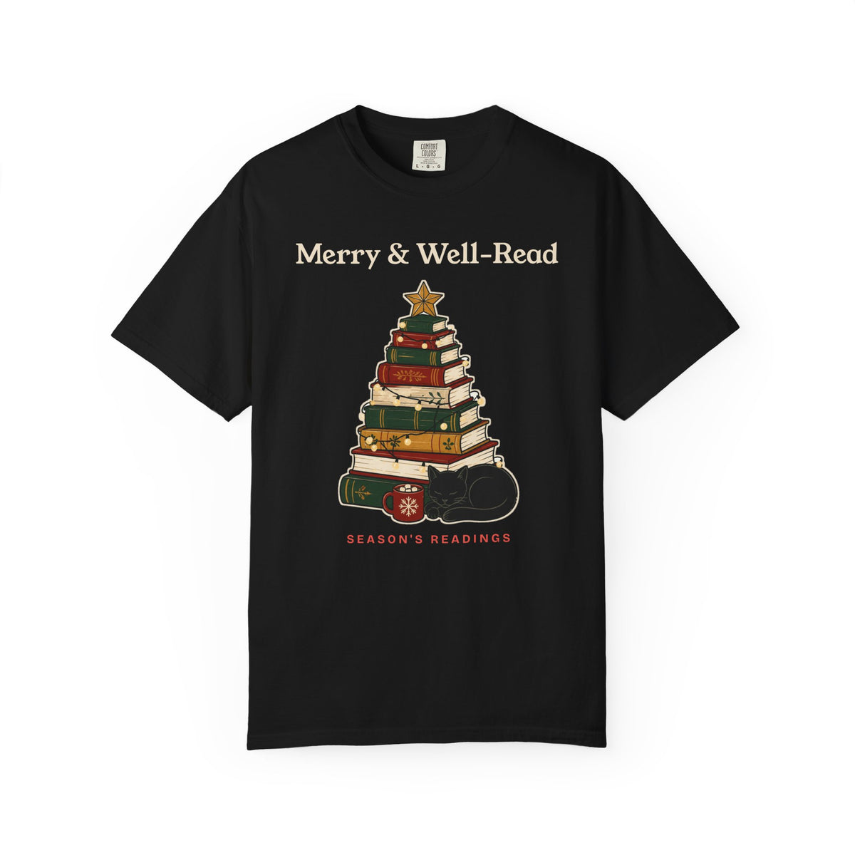 Merry and Well-Read Book Lover Christmas Comfort Colors Tee, Bookish Gift for Readers
