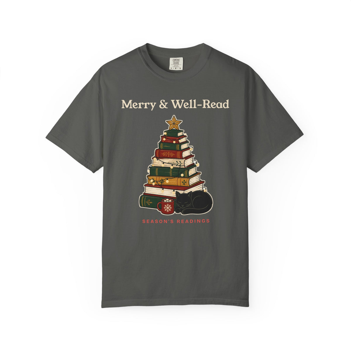 Merry and Well-Read Book Lover Christmas Comfort Colors Tee, Bookish Gift for Readers