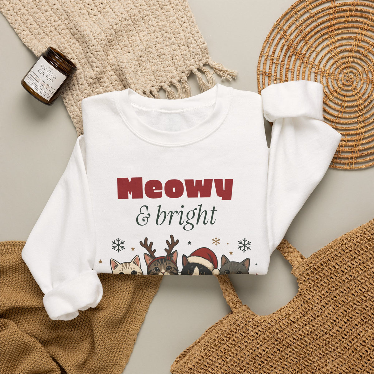 Meowy and Bright Cat Christmas Sweatshirt, Cat Lover Gift