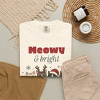 Meowy and Bright Cat Christmas Comfort Colors Tee, Cat Lover Gift
